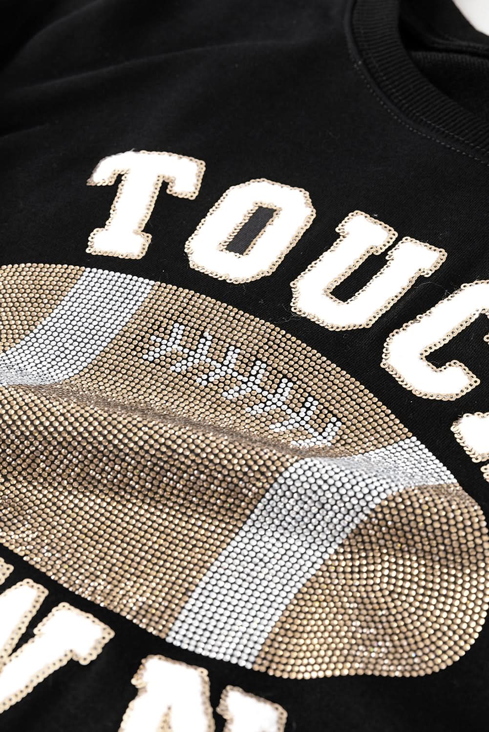 Black TOUCH DOWN Football Graphic Pullover Sweatshirt - Love Salve